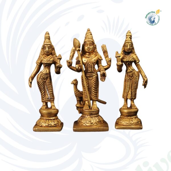 Brass Lord Murugan with Valli & Deivanai Idol Set | Subramanya Thiruvilaiyadal Murti