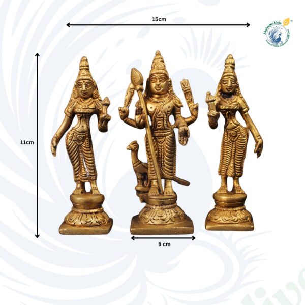 Brass Lord Murugan with Valli & Deivanai Idol Set | Subramanya Thiruvilaiyadal Murti - Image 2