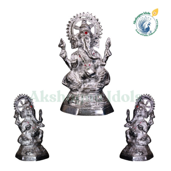 Elegant White Metal Lord Ganesha Idol | Handcrafted Ganpati Statue with Intricate Detailing | Hindu God of Wisdom & Prosperity | Puja, Home & Office Decor Gift - Image 2