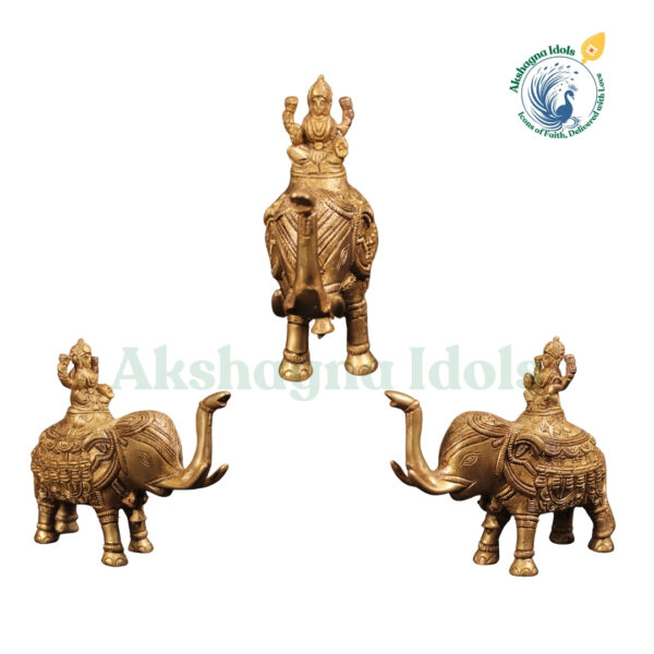 Brass Goddess Lakshmi on Elephant – Symbol of Wealth, Prosperity & Blessings - Image 2