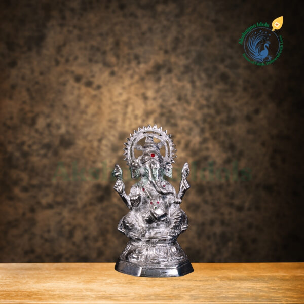 Elegant White Metal Lord Ganesha Idol | Handcrafted Ganpati Statue with Intricate Detailing | Hindu God of Wisdom & Prosperity | Puja, Home & Office Decor Gift - Image 3