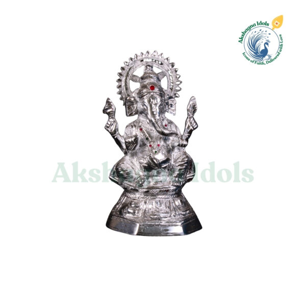 Elegant White Metal Lord Ganesha Idol | Handcrafted Ganpati Statue with Intricate Detailing | Hindu God of Wisdom & Prosperity | Puja, Home & Office Decor Gift