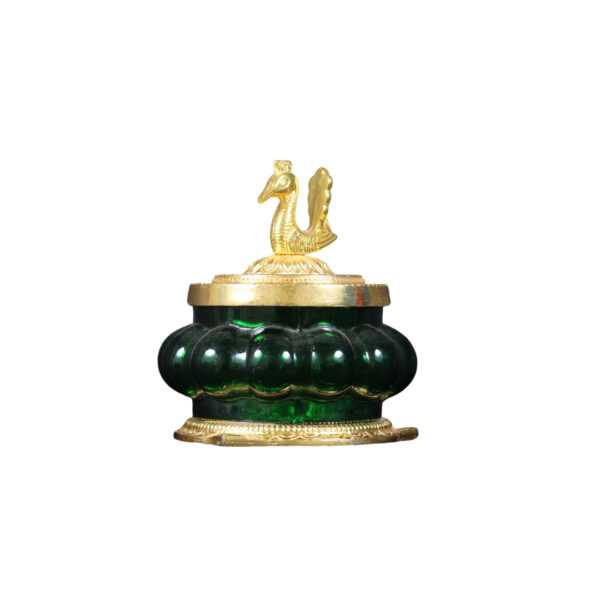 Kubaran Emerald Green Pot with Gold Peacock Lid