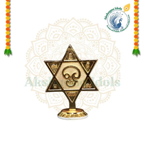 Shatkona Yantra with Lord Murugan Symbol – Gold-Plated Spiritual Idol