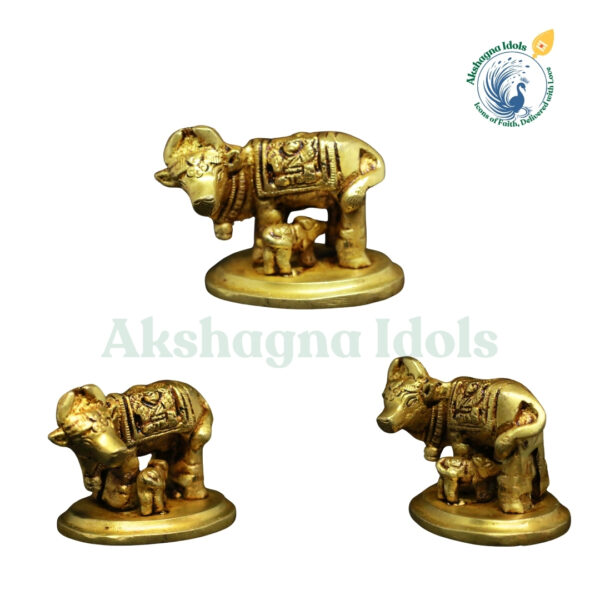 Brass Kamadhenu Cow and Calf Idol – Symbol of Prosperity, Purity, and Divine Blessings - Image 3