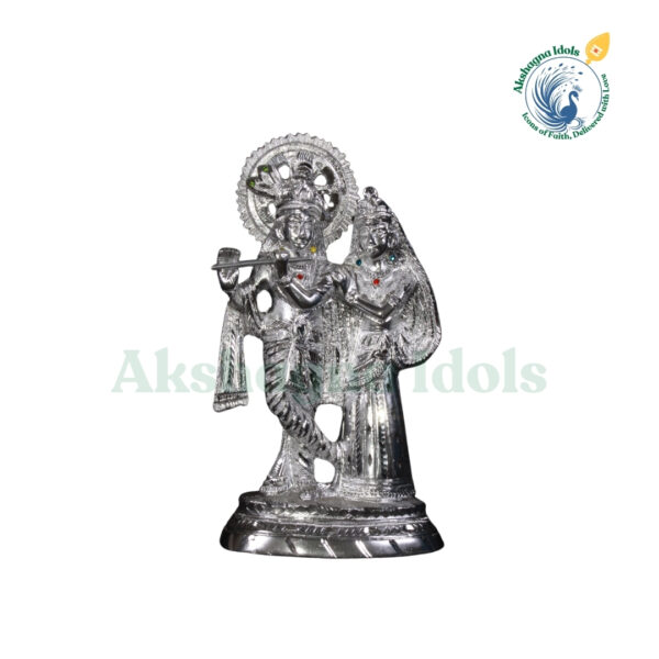 Elegant White Metal Radha Krishna Idol | Handcrafted Romantic Krishna & Radha Statue | Divine Love & Harmony Symbol | Home, Temple & Gift Decor