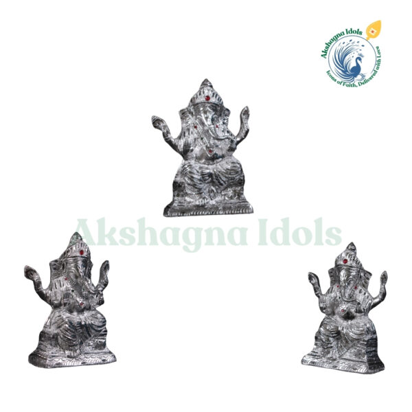 Divine White Metal Lord Ganesha Idol | Handcrafted Ganpati Statue for Wisdom & Prosperity | Perfect for Home, Office, Puja & Gift Decor - Image 2