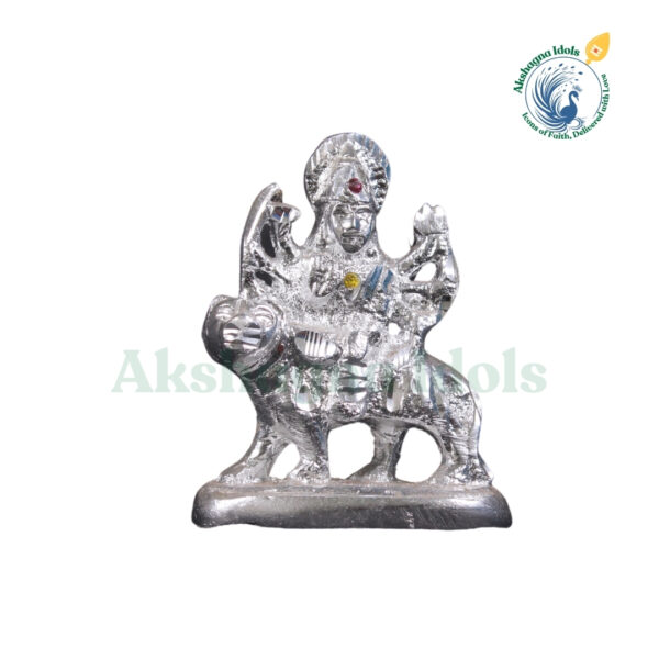 Divine White Metal Goddess Durga Idol | Handcrafted Maa Durga Statue on Lion | Symbol of Strength & Protection | Puja, Home & Office Decor Gift