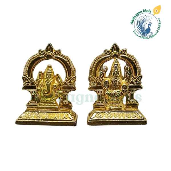 German Silver Lord Ganesha & Goddess Mahalakshmi Idol Set – 6 cm x 6 cm