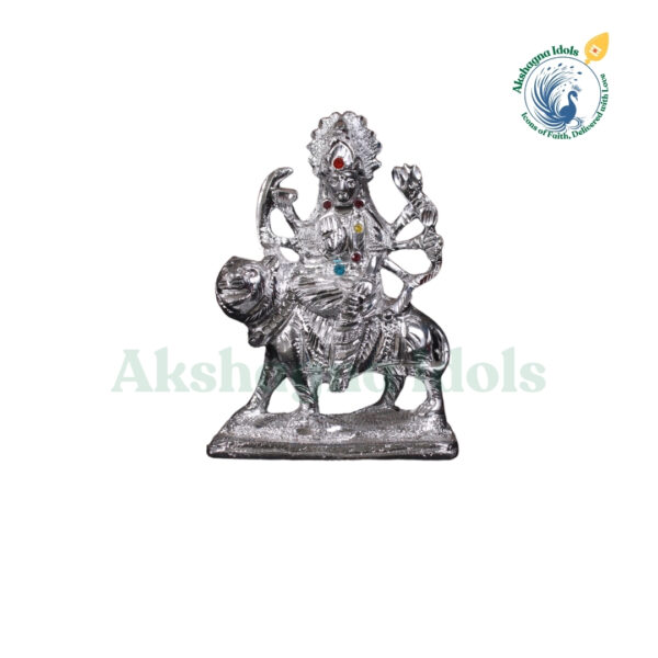 Divine White Metal Goddess Durga Idol | Handcrafted Maa Durga Statue on Lion | Symbol of Strength, Protection & Victory | Perfect for Home, Temple & Gift Decor