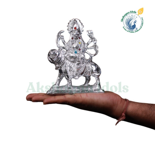 Divine White Metal Goddess Durga Idol | Handcrafted Maa Durga Statue on Lion | Symbol of Strength, Protection & Victory | Perfect for Home, Temple & Gift Decor - Image 2