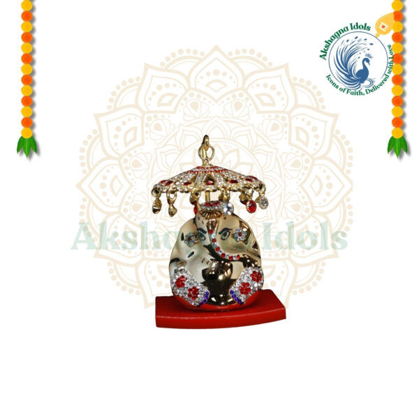 Exquisite Gold-Plated Lord Ganesha Idol with Ornate Umbrella – A Symbol of Prosperity and Protection