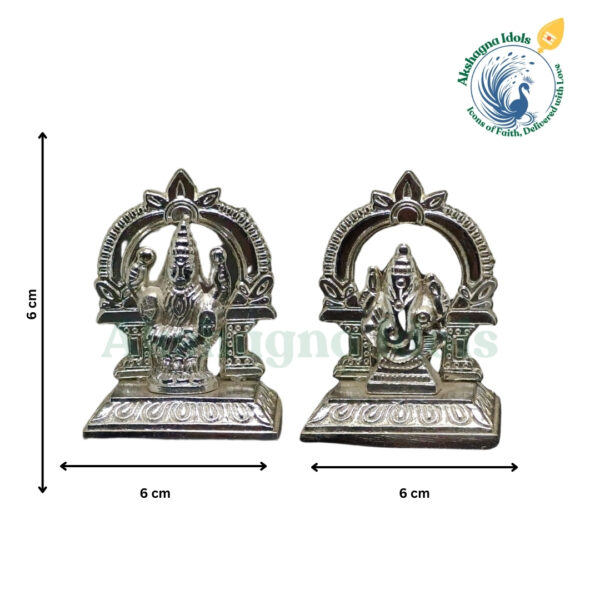 Silver Finish Lord Ganesha & Goddess Mahalakshmi Idol Set - Image 2