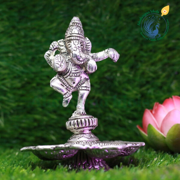 German Silver Dancing Ganesha Diya – A Blend of Devotion and Elegance