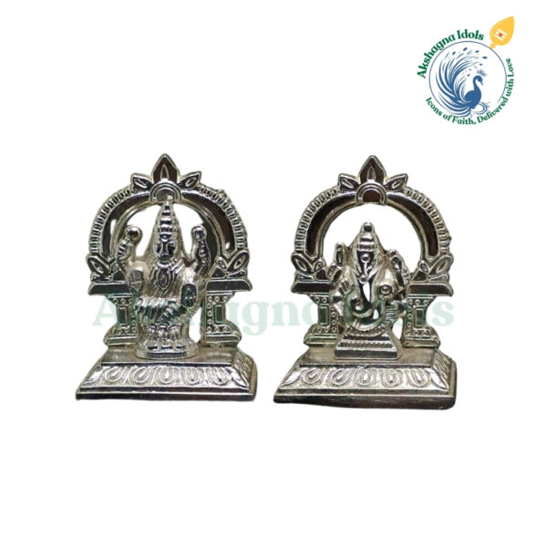 Silver Finish Lord Ganesha & Goddess Mahalakshmi Idol Set