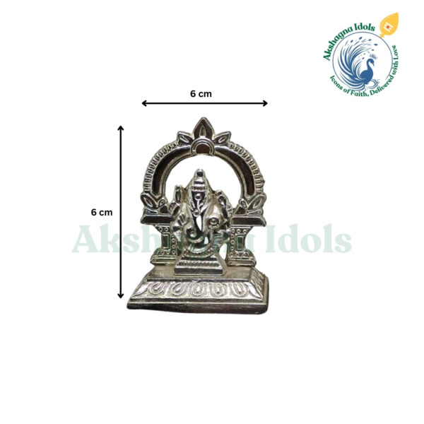 Silver Finish Lord Ganesha Idol – 6 cm x 6 cm German Silver - Image 2