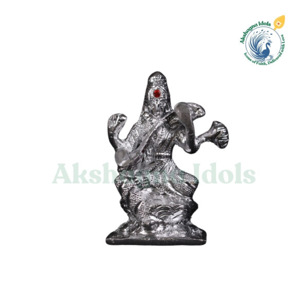 Divine White Metal Goddess Saraswati Idol | Handcrafted Maa Saraswati Statue with Veena | Symbol of Wisdom, Knowledge & Arts | Perfect for Home, Temple & Gift Decor