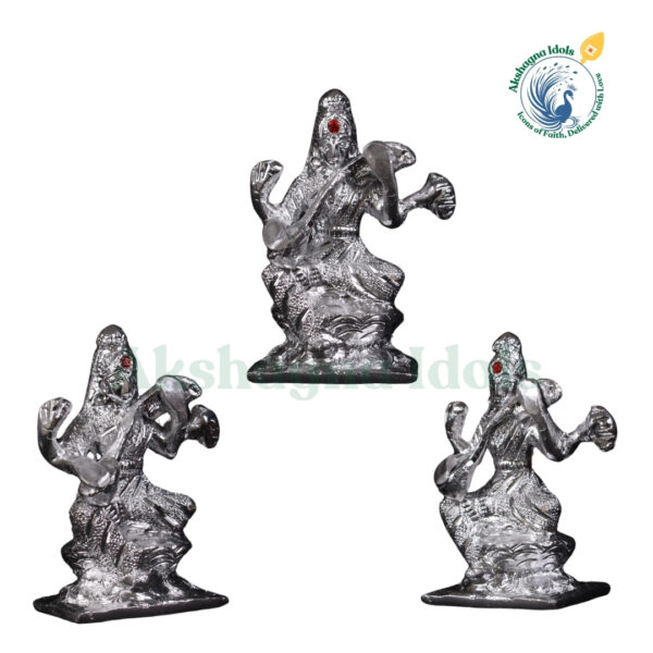 Divine White Metal Goddess Saraswati Idol | Handcrafted Maa Saraswati Statue with Veena | Symbol of Wisdom, Knowledge & Arts | Perfect for Home, Temple & Gift Decor - Image 2