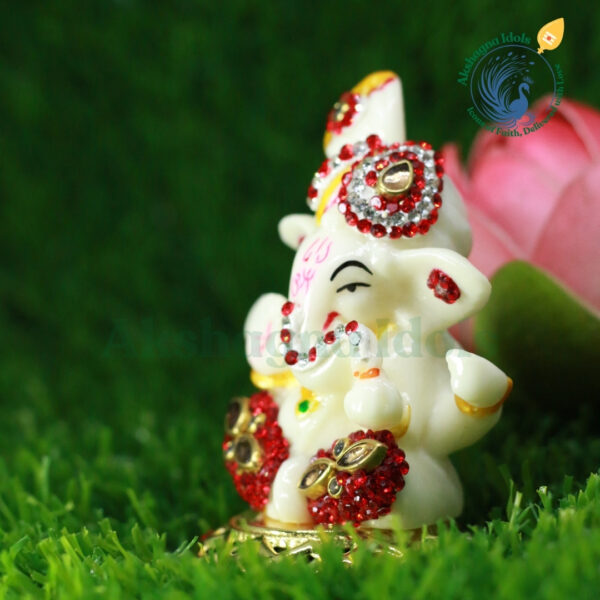 Divine White Lord Ganesha Idol – Embellished with Sparkling Stones - Image 3