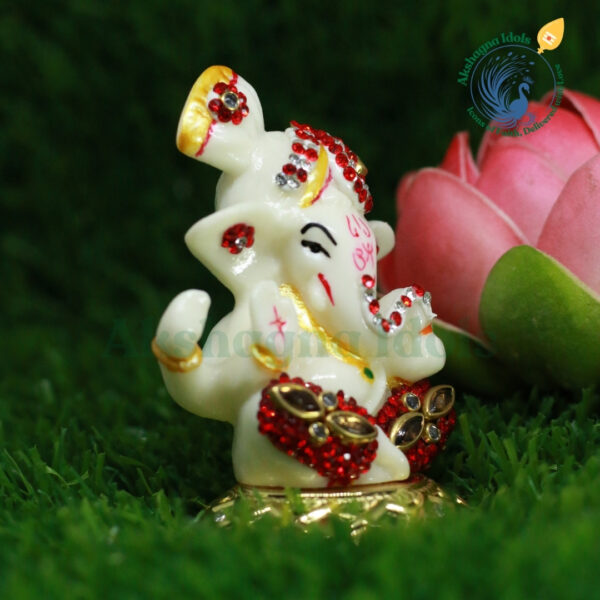 Divine White Lord Ganesha Idol – Embellished with Sparkling Stones - Image 4