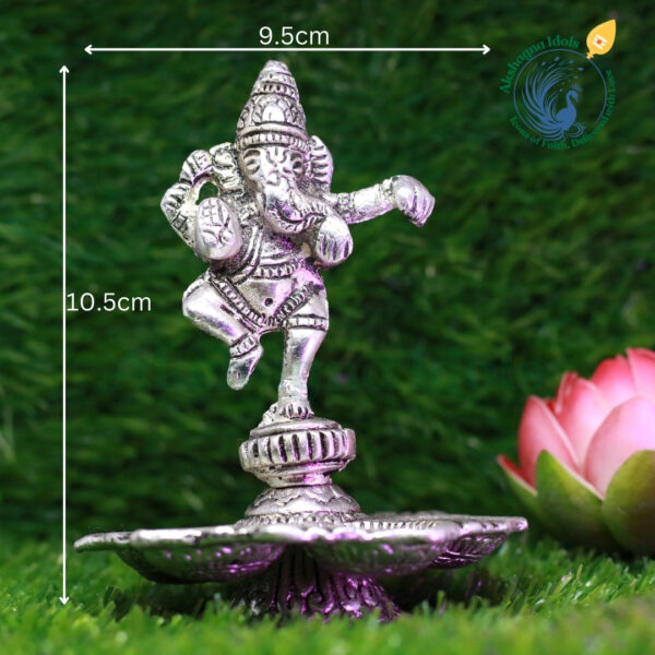 German Silver Dancing Ganesha Diya – A Blend of Devotion and Elegance - Image 2