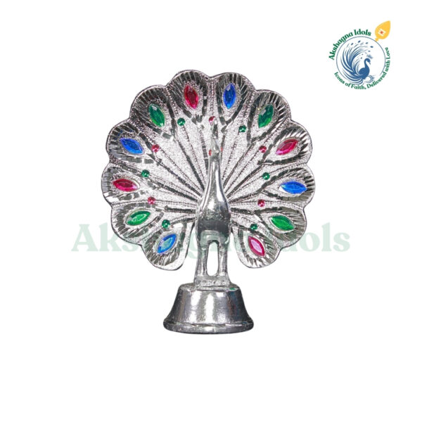 Exquisite White Metal Peacock Showpiece | Handcrafted Decorative Peacock Statue with Colorful Gemstones | Symbol of Beauty, Grace & Prosperity | Home, Office & Gift Decor