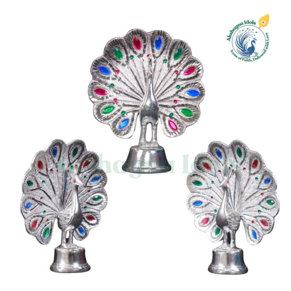 Exquisite White Metal Peacock Showpiece | Handcrafted Decorative Peacock Statue with Colorful Gemstones | Symbol of Beauty, Grace & Prosperity | Home, Office & Gift Decor - Image 2