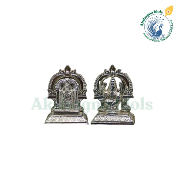 Silver Finish Lord Balaji & Goddess Mahalakshmi Idol Set – 6 cm x 6 cm