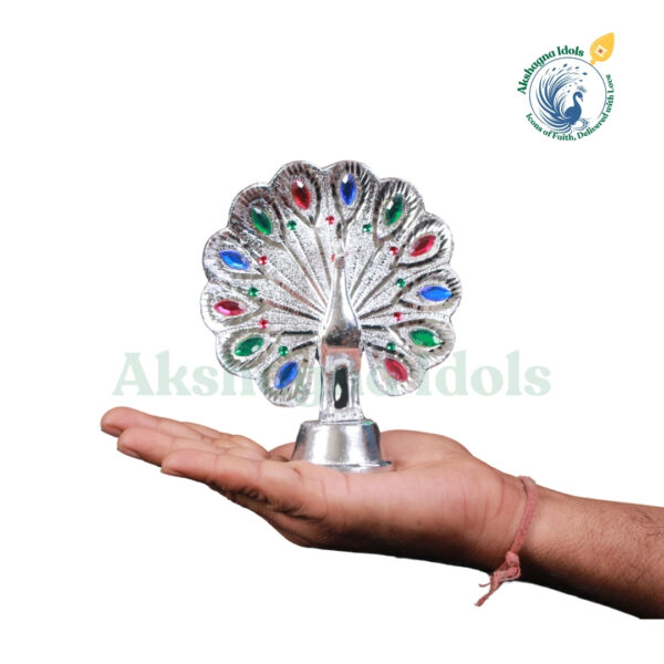 Exquisite White Metal Peacock Showpiece | Handcrafted Decorative Peacock Statue with Colorful Gemstones | Symbol of Beauty, Grace & Prosperity | Home, Office & Gift Decor - Image 3