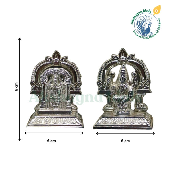 Silver Finish Lord Balaji & Goddess Mahalakshmi Idol Set – 6 cm x 6 cm - Image 2