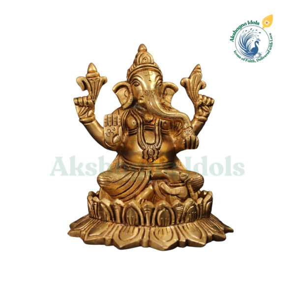 Royal Brass Ganesh Idol on Lotus – Embrace Wealth, Peace & Positivity