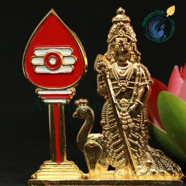 Lord Murugan with Vel and Peacock – Gold-Plated Divine Idol