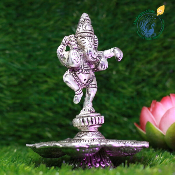 German Silver Dancing Ganesha Diya – A Blend of Devotion and Elegance - Image 3