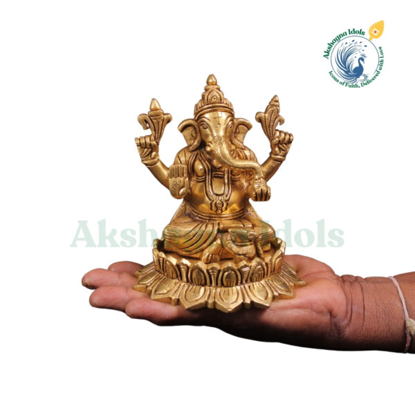 Royal Brass Ganesh Idol on Lotus – Embrace Wealth, Peace & Positivity - Image 5