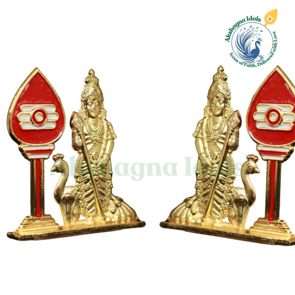 Lord Murugan with Vel and Peacock – Gold-Plated Divine Idol - Image 2