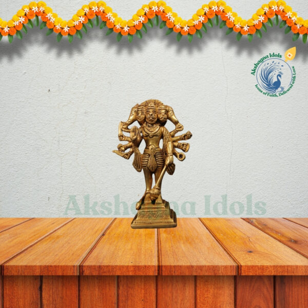 Brass Panchamukhi Hanuman Idol – Protector & Bestower of Strength and Courage - Image 3