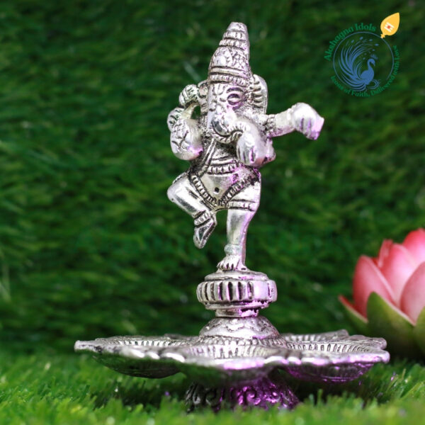 German Silver Dancing Ganesha Diya – A Blend of Devotion and Elegance - Image 4