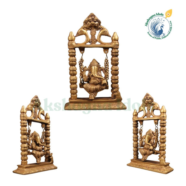 Brass Lord Ganesha on Swing (Jhula) – Symbol of Joy, Prosperity & Blessings | 30 cm - Image 2