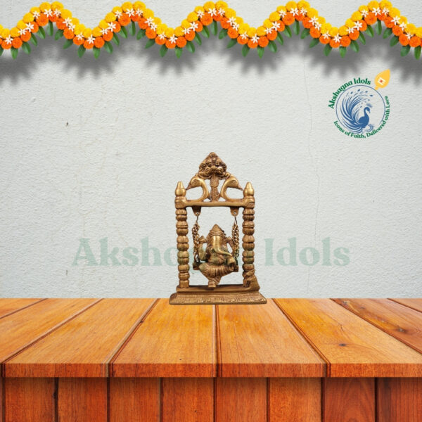 Brass Lord Ganesha on Swing (Jhula) – Symbol of Joy, Prosperity & Blessings | 30 cm - Image 3