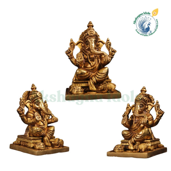 Elegant Brass Lord Ganesha Idol – Compact & Divine Blessings for Wisdom & Success | 7.6 cm - Image 2