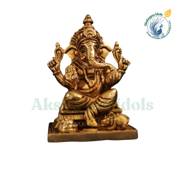 Elegant Brass Lord Ganesha Idol – Compact & Divine Blessings for Wisdom & Success | 7.6 cm