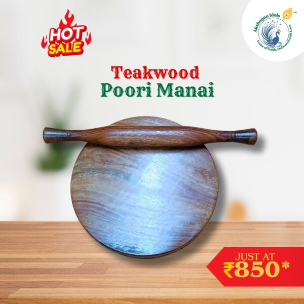 Teakwood Poori Manai – Chakla Belan Set (9 Inch Diameter)