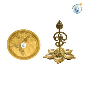 6-Inch Om Vel Arumuga Vilakku & 10-Inch Brass Pooja Plate Combo